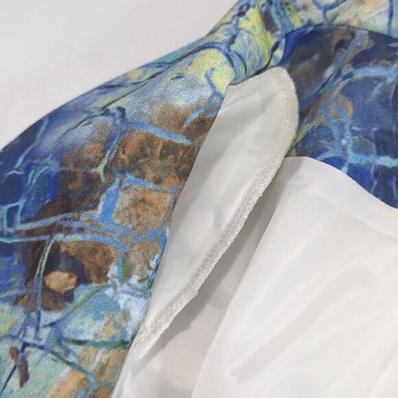 Alberto Makali Jacket Womens Medium Blue Patterned Blazer Open Front Art - Picture 7 of 9